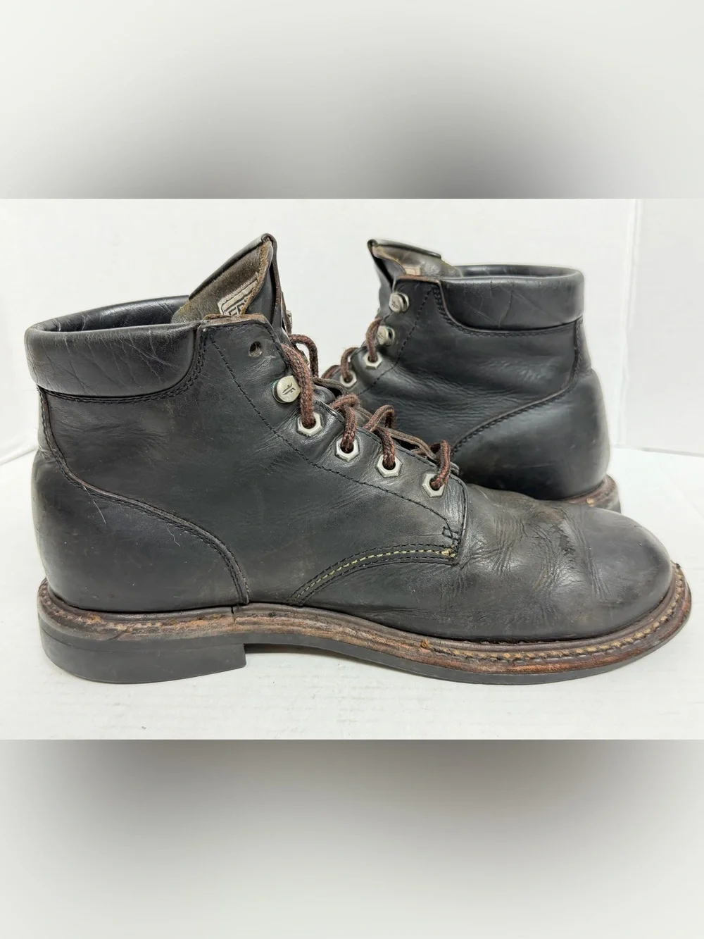Frye Hudson Leather Work Boots $368 Smoky Black Mens US Size 7.5